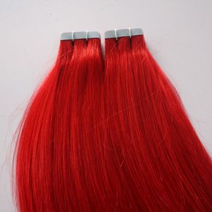 80 adet Dikişsiz Cilt Atkı Kırmızı Renkli Bant Saç Uzantıları inç Brezilyalı Hint Remy