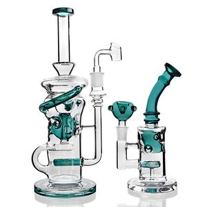 Koyu yeşil mor 14 mm Cam Bongs ile Kadın Kase Gericilik Hookahlar Lastik Filtresi Perc Bubber Hızlı Cam Su Pipers Stok