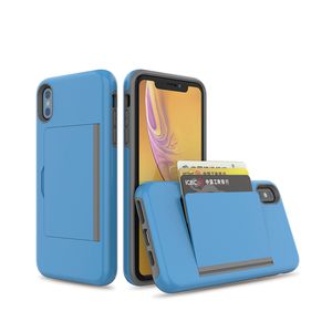 För iPhone 6 7 8 Plus XS Max XR plånbokskort Slothållare gömd baksida Full kroppsstötdämpning Skyddande telefonväska