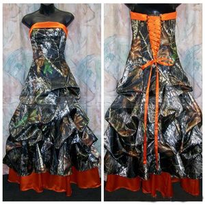 Cheap Strapless Camo Wedding Dresses Draped Lace Up Back Bridal Gowns Custom Plus Size Long Formal Camouflage Dresses