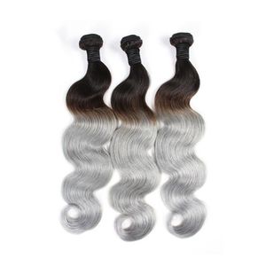 Brazilian Body Wave 1B/Grey Omabre Human Hair Bundles 3 Pieces Lot Virgin Human Hair Extensions 10 to 30 Inch Human Hair Weaves