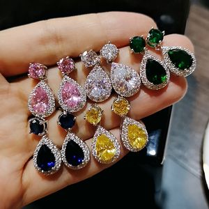 Shining Water Drop Crystal Zircon Women Earrings Charm Colorful Drop Dangle Earrings 2019 Simple Bride Wedding Jewelry Brincos