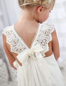 Vit första nattvardsgångstävlingsklänning Chiffon golvlängd Flower Girls Dress Ace Bodice Flower Girls Dress Junior Bridesmaid Weddin277C