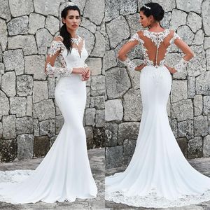 Luxury African Lace Mermaid Wedding Dress Sheer Neck Appliques Long Sleeves Bridal Gowns Plus Sizes Custom Made