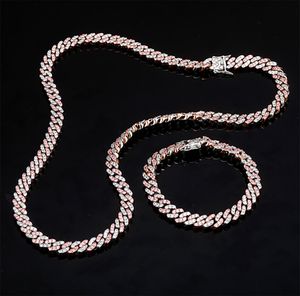 8mm CZ Miami Cubana Link Chain Diamantes Colar Bling Bling com fecho fechado Colar de zircão cúbico 18inch 22inch para mulheres