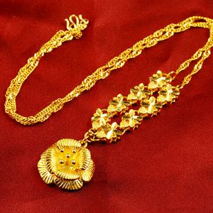 Elegant Flower Pendant Chain 18k Yellow Gold Filled Beautiful Womens Pendant Necklace Exquisite Gift High Polished