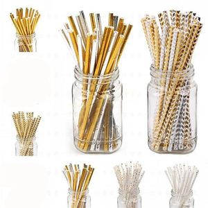 Gold Heart Star Stripe Chevron Paper Straws Baby Shower Decoration Party Wedding Halloween Christmas Event Supplies JK1909XB