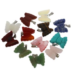 Natural crystal stone agate semi-precious stone 12 assorted colors butterfly set pendant necklace