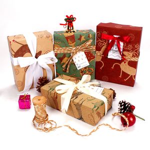 Geschenkpapier, 70 x 50 cm, Weihnachtspapier, Geschenkbox, DIY-Paket, Papier, Cartoon, Weihnachtsmann, Schneemann, Hirsch, Geschenkpapier