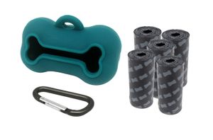 Kolice Dispenser portatile per sacchetti per cani a forma di osso in silicone con 5 rotoli di sacchetti per cacca in plastica