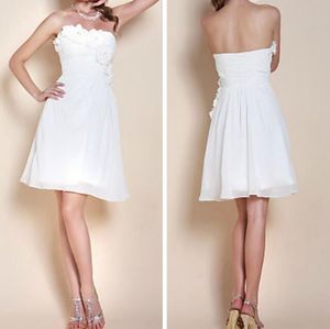 Kort älskling A-Line Chiffon Knee-Length Prom Dress Evening Gown Bridesmaid Klänning Med Handgjorda Blommor