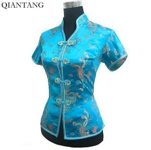 Новое поступление светло-голубой женский V-образным вырезом рубашка из китайских классических дам атласная блузка размер S M L XL XXL XXXL Mujer Camisa JY044-4 Y19062601