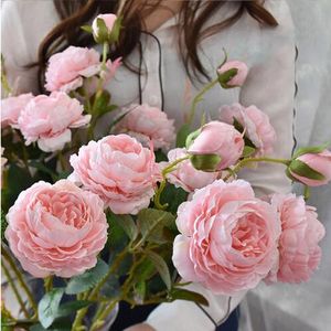 Artificial Rose Peony Silk Flowers DIY Long Branch 3 Heads Peonies Fake Flowers Faux Flowers Wedding Stage Backdrop Decoration GB336