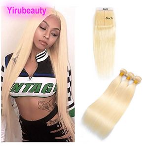 Indian Virgin Raw Hair Straight Bundles With 6X6 Lace Closure 613# Blonde Hair Extensions 10-30inch Bundles With Six By Six Closures