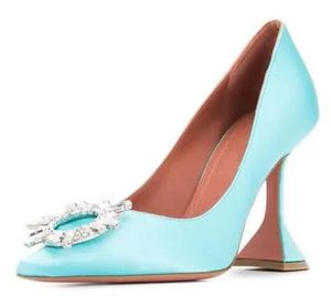 Rose Satin Women Pumps Slim Shallow Decor Crystal Flower Pint Toe Footwear Chunky Chunky High Heel Cute Colors Woman Pumps Mujer