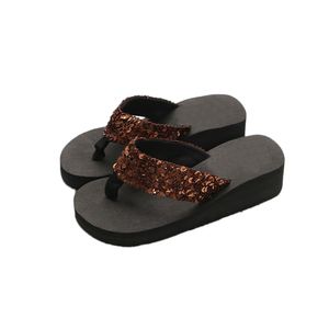 Hot Sale-Women's Summer Sequins Anti-slip Sandals Peep Toe Home Wedges Slippers Plus Size Slipper Indoor & Outdoor Flip-flops 10