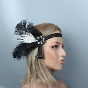 1920er Jahre schwarze Kopfbedeckungen für Hochzeit Braut Stirnband Feder Schönheit Mädchen Königin Quaste Prom Prinzessin Geburtstag Party Datum Fascinators