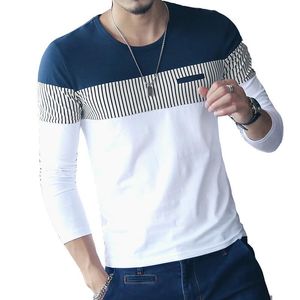 New Fashion T Shirt Men Brand Long Sleeve Patchwork Striped T Shirts Mens Casual Hip Hop T Shirt Male Plus Size Quality