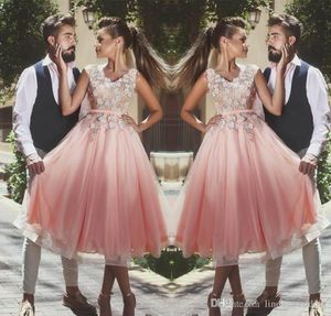 2019 Billiga Arabiska Dubai sa Mhamad Rosa Cocktail Klänning En Linje V Hals Semi Club Wear Homecoming Party Gown Plus Size Custom Make