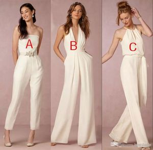 New Elegant Jumpsuit Bridesmaid Dresses for Weddings Sheath Backless Wedding Guest Dress Plus Size Pant Suit Beach Style Cheap Cus277N