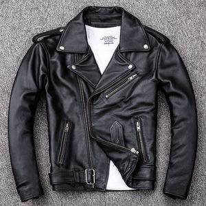 2019 Fashion Echtes Leder Jacke Männer Kurze Slim Fit Revers Motorrad Kleidung Rindsleder Turn-Down Kragen Leder Biker Mantel