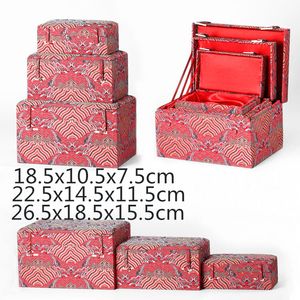 Large Rectangle Soft Chinese Silk Fabric Storage Box Wooden Gift Packaging Box Luxury Crafts Jewelry Trinket Gemstone Collection Box 3 size