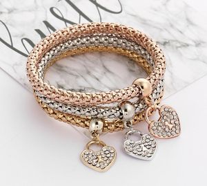 3pcs / set Elastic Crystal Armband Diamond Heart Crown Tree of Life Skull Butterfly Charm Armband Bangle Cuff Ställer smyckengåva