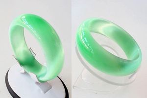 Natural Cat's Eye Stone Green Opal Armband Shiny Emerald Green Large Wide Thick Crystal Armband Children With Jade Armele308f