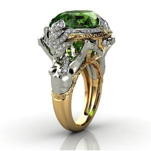 Vintage Fashion Jewelry 925 Sterling Silver Green Emerald Gemstones Oval Cut CZ Party Women Wedding Engagement Band Mermaid Ring Gift