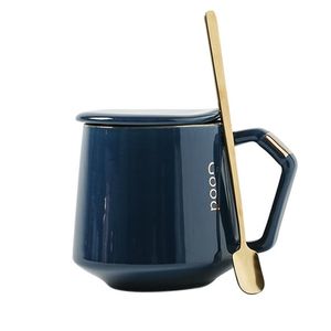 Ceramic mugs coffee cups sets with lid spoon creative tea water drinking blue colors with handle and cover