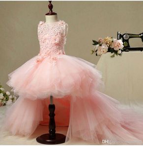Pink Tutu Beach Boho Vestidos para niñas de flores para bodas con falda desmontable Encaje Niños Ropa formal Vestido de desfile