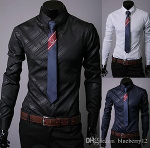 Men's Dress Shirts Mens Business Large Size Trend Slim Dark Twill Casual Shirt Long Sleeved For Male M-3XL
