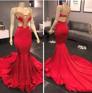 Mousserande röd sjöjungfrun prom klänningar långa spaghetti remsor Backless pärlor kristall abiye dubai formella klänning kväll slitage party klänningar ochstuff