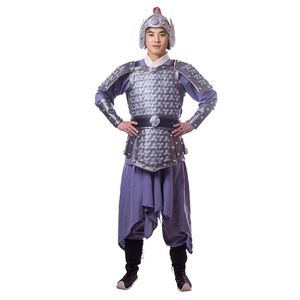 Nichtmetallische antike China-Rüstung, silbergraues Kostüm für Herren, antikes allgemeines Outfit, Erwachsene, Soldat, Cosplay, Kriegerkleidung, Ritterrüstung