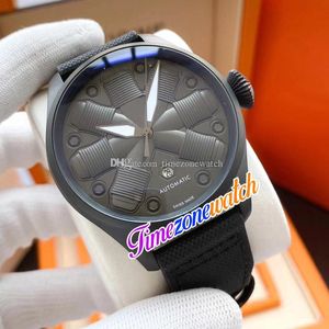 Nova 44 milímetros 3D Caixa preta do motor de aviões Conceito Automatic Mens Watch PVD Aço Dial Nylon Couro Strap relógios desportivos Timezonewatch E155