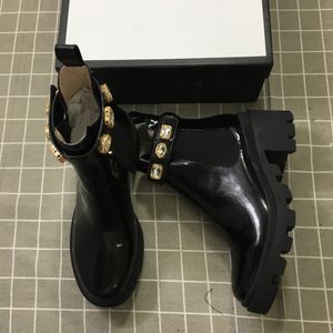 Damen-Luxus-Designer-Stiefel, Leder-Stiefelette mit klobigem Absatz, Martin-Schuhe, bedruckte Leder-Plattform-Desert-Schnürstiefel
