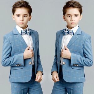 Summer Handsome Plaid 2 Pieces Boy's Formal Wear Suit Kids Wedding Kids Designer Clothes Boys For Party Prom