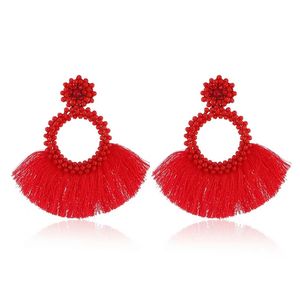 Fashion- Tassels Dangle Kolczyki Okrągłe Koraliki Chandelier Kolczyki Damskie Bohemia Biżuteria Narodowa Dziewięć Kolory Czarny Biały Czerwony Zielony Szary