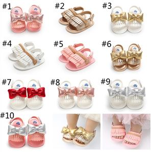 Baby flickor tofs skor sommar bowknot tassel spädbarn sandaler mode småbarn inomhus casual skor söta pu andningssandaler 10 färger z01