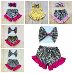 Baby Bloomer Shorts Girls Ruffle PP Pants Headband Suits Summer Stage Boxers Toddle Fashion Printed Diaper Covers Leopard Underpants C6070