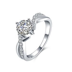 Darmowa wysyłka EPACTET DHL Plated Sterling Silver Round Diamond Ring DHSR864 US Rozmiar 8; Damska 925 Srebrna płyta Trzy kamienne pierścienie Biżuteria