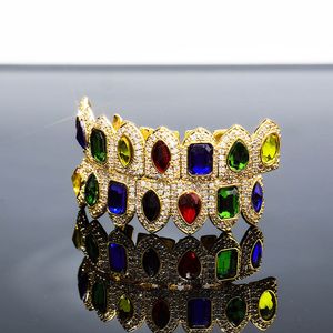 Moissanite 18K Gold Gold Out Out Col Color Diamond Vampire Top and Dolna grillz dla zębów