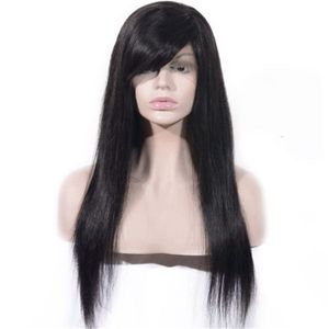 Straight Lace Front Human Hair Wigs With Bangs Natural Color Brazilian Lace Frontal Wig for Women