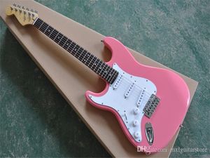 Nuovo arrivo! Chitarra elettrica rosa per mano sinistra con tastiera in palissandro, battipenna bianco, hardware cromato, personalizzabile