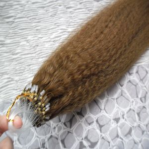 Kinky Straight Loop Micro Ring Hair 100% Mänsklig Mikropärla Länkar Maskingjord Grov Yaki Remy Hair Extension 16 