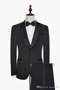 Svart prägling smoking brudgum bröllop män kostymer mensweddingsuits tuxedo dräkter de rökning häll hommes män jacka byxor byxor 018