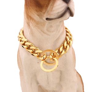 15mm Metal Köpekler Eğitim Büyük köpekler için boğucu zincir yakaları pitbull bulldog güçlü gümüş altın paslanmaz çelik kayma köpek yaka y20204c