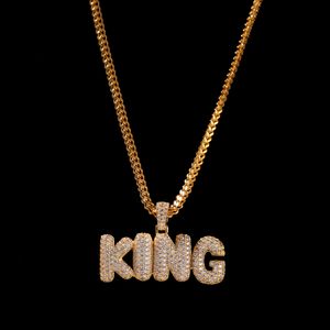 Fashion Plated Hip Hop Iced Out Full Diamond Mens Bubble Letters KING Pendant Chain Necklace CZ Cubic Zirconia Rapper Jewelry Gifts for Guys