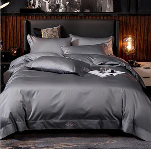 Szary Egipski Bawełniany Duvet Cover Set King Queen Twin Rozmiar 4 sztuk Hotel Solid Color Bed Arkusz Pościel Silky Miękki Pościel Zestaw Home Textile