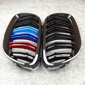 1 Pair 2-Slat Carbon Look Kidney Mesh Grilles Replacement ABS Material Car Grille For B M W 3 Series E92